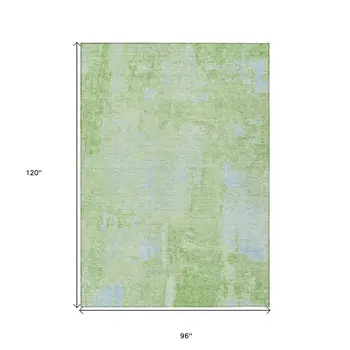 8' X 10' Green And Sky Blue Abstract Washable Indoor Outdoor Area Rug