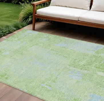 8' X 10' Green And Sky Blue Abstract Washable Indoor Outdoor Area Rug