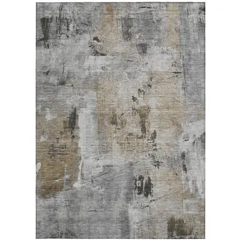 3' X 5' Gray Ivory And Brown Abstract Washable Indoor Outdoor Area Rug
