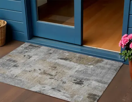3' X 5' Gray Ivory And Brown Abstract Washable Indoor Outdoor Area Rug