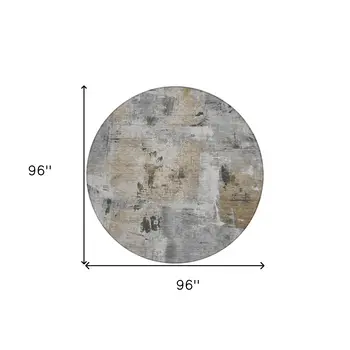 8' Gray Ivory And Brown Round Abstract Washable Indoor Outdoor Area Rug