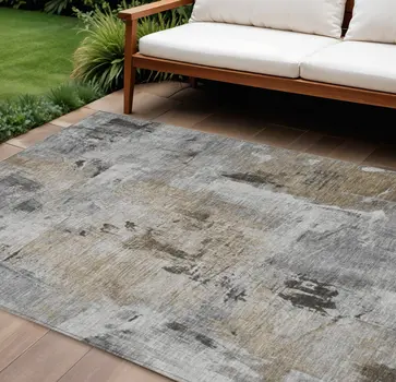 9' X 12' Gray Ivory And Brown Abstract Washable Indoor Outdoor Area Rug
