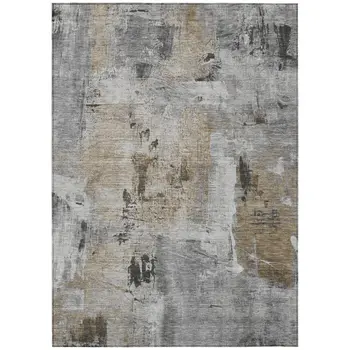 9' X 12' Gray Ivory And Brown Abstract Washable Indoor Outdoor Area Rug
