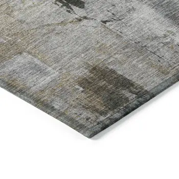 9' X 12' Gray Ivory And Brown Abstract Washable Indoor Outdoor Area Rug