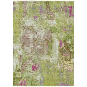 5' X 8' Lime Green Ivory And Pink Abstract Washable Indoor Outdoor Area Rug