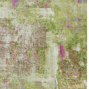 9' X 12' Lime Green Ivory And Pink Abstract Washable Indoor Outdoor Area Rug
