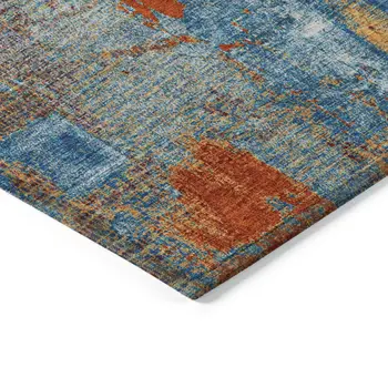 5' X 8' Navy Blue Orange And Ivory Abstract Washable Indoor Outdoor Area Rug