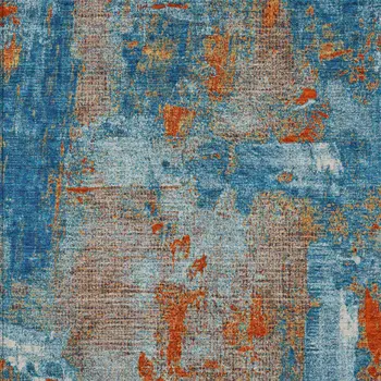 5' X 8' Navy Blue Orange And Ivory Abstract Washable Indoor Outdoor Area Rug