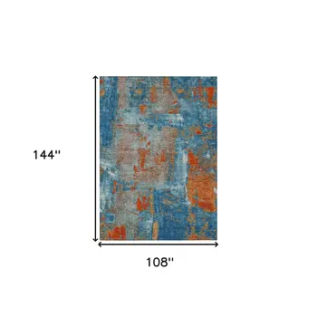 9' X 12' Navy Blue Orange And Ivory Abstract Washable Indoor Outdoor Area Rug