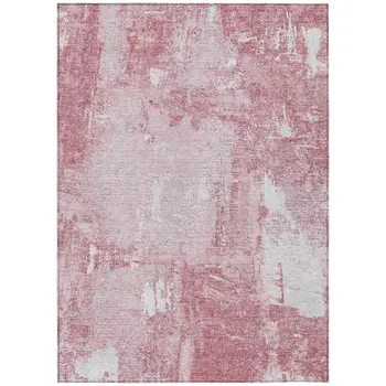 8' X 10' Pink And Ivory Abstract Washable Indoor Outdoor Area Rug