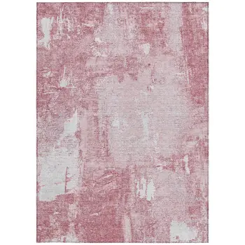 9' X 12' Pink And Ivory Abstract Washable Indoor Outdoor Area Rug