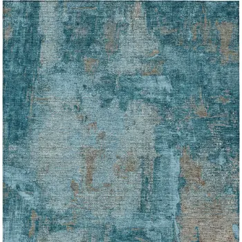 3' X 5' Teal Blue And Gray Abstract Washable Indoor Outdoor Area Rug