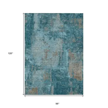 8' X 10' Teal Blue And Gray Abstract Washable Indoor Outdoor Area Rug