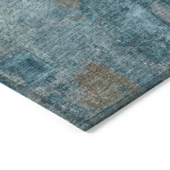 8' X 10' Teal Blue And Gray Abstract Washable Indoor Outdoor Area Rug