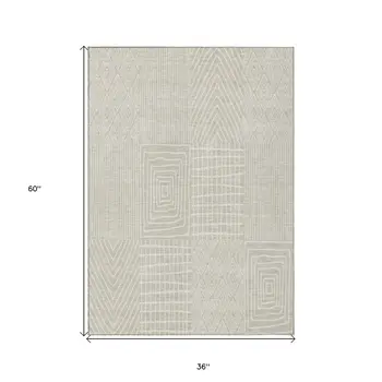 3' X 5' Beige And Ivory Geometric Washable Indoor Outdoor Area Rug