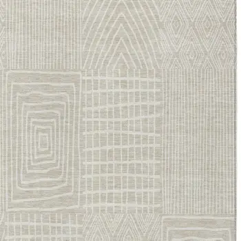 3' X 5' Beige And Ivory Geometric Washable Indoor Outdoor Area Rug