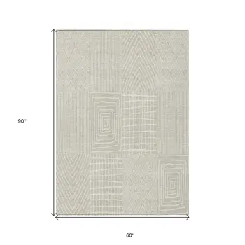 5' X 8' Beige And Ivory Geometric Washable Indoor Outdoor Area Rug
