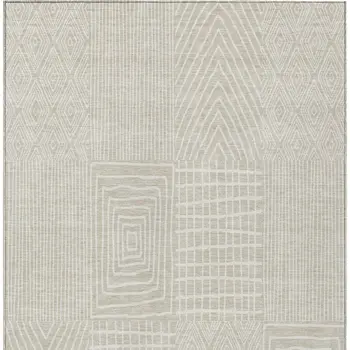 8' X 10' Beige And Ivory Geometric Washable Indoor Outdoor Area Rug