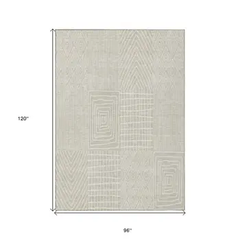 8' X 10' Beige And Ivory Geometric Washable Indoor Outdoor Area Rug