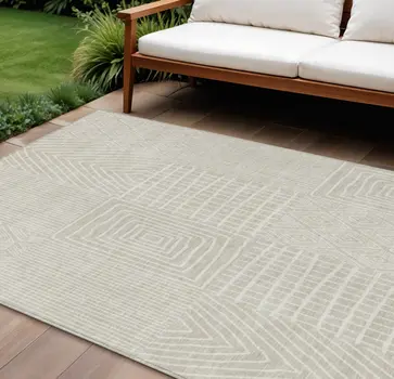8' X 10' Beige And Ivory Geometric Washable Indoor Outdoor Area Rug