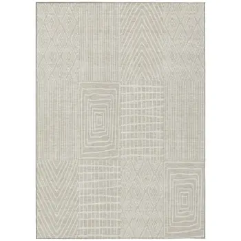 10' X 14' Beige And Ivory Geometric Washable Indoor Outdoor Area Rug