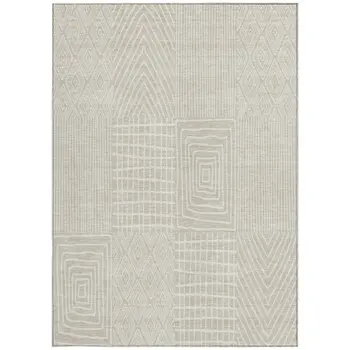 10' X 14' Beige And Ivory Geometric Washable Indoor Outdoor Area Rug