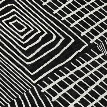 3' X 5' Black And Ivory Geometric Washable Indoor Outdoor Area Rug
