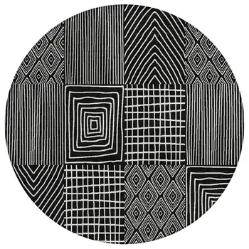 8' Black And Ivory Round Geometric Washable Indoor Outdoor Area Rug