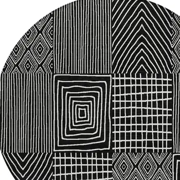 8' Black And Ivory Round Geometric Washable Indoor Outdoor Area Rug