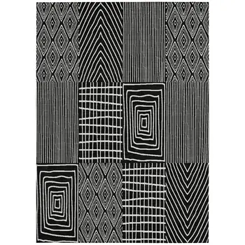 8' X 10' Black And Ivory Geometric Washable Indoor Outdoor Area Rug