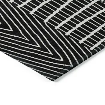 8' X 10' Black And Ivory Geometric Washable Indoor Outdoor Area Rug