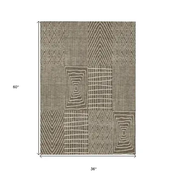 3' X 5' Brown And Beige Geometric Washable Indoor Outdoor Area Rug
