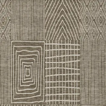 3' X 5' Brown And Beige Geometric Washable Indoor Outdoor Area Rug