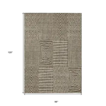 8' X 10' Brown And Beige Geometric Washable Indoor Outdoor Area Rug