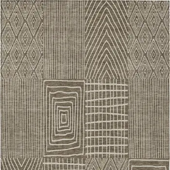 8' X 10' Brown And Beige Geometric Washable Indoor Outdoor Area Rug