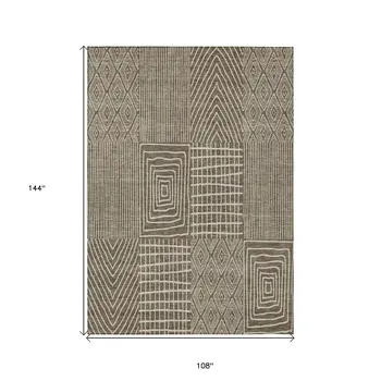 9' X 12' Brown And Beige Geometric Washable Indoor Outdoor Area Rug