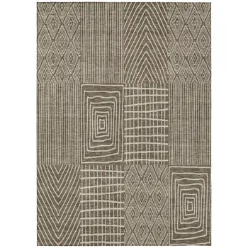 9' X 12' Brown And Beige Geometric Washable Indoor Outdoor Area Rug