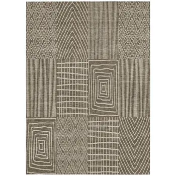 9' X 12' Brown And Beige Geometric Washable Indoor Outdoor Area Rug