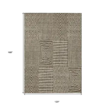10' X 14' Brown And Beige Geometric Washable Indoor Outdoor Area Rug