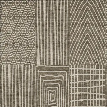 10' X 14' Brown And Beige Geometric Washable Indoor Outdoor Area Rug