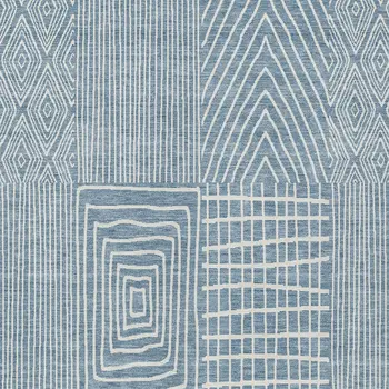 8' X 10' Denim Blue And Ivory Geometric Washable Indoor Outdoor Area Rug