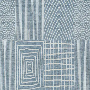 9' X 12' Denim Blue And Ivory Geometric Washable Indoor Outdoor Area Rug