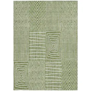 3' X 5' Green And Ivory Geometric Washable Indoor Outdoor Area Rug