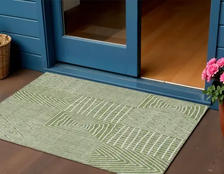 3' X 5' Green And Ivory Geometric Washable Indoor Outdoor Area Rug