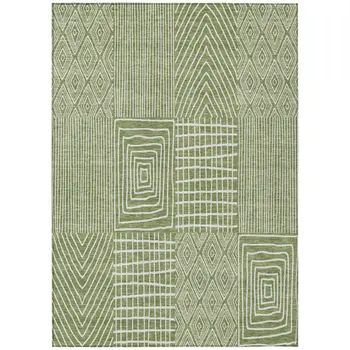 3' X 5' Green And Ivory Geometric Washable Indoor Outdoor Area Rug