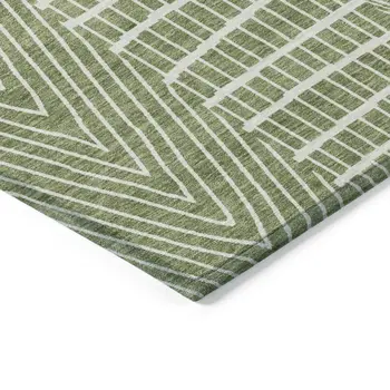 3' X 5' Green And Ivory Geometric Washable Indoor Outdoor Area Rug