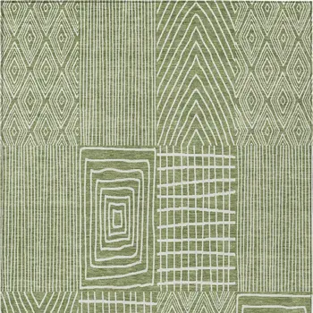 3' X 5' Green And Ivory Geometric Washable Indoor Outdoor Area Rug