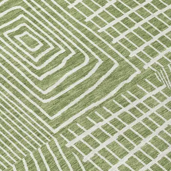 3' X 5' Green And Ivory Geometric Washable Indoor Outdoor Area Rug