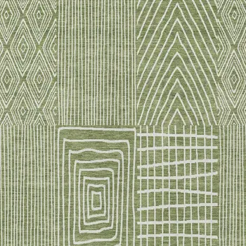 5' X 8' Green And Ivory Geometric Washable Indoor Outdoor Area Rug