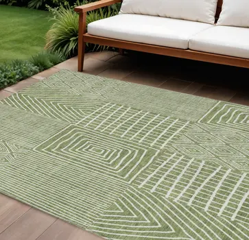 8' X 10' Green And Ivory Geometric Washable Indoor Outdoor Area Rug